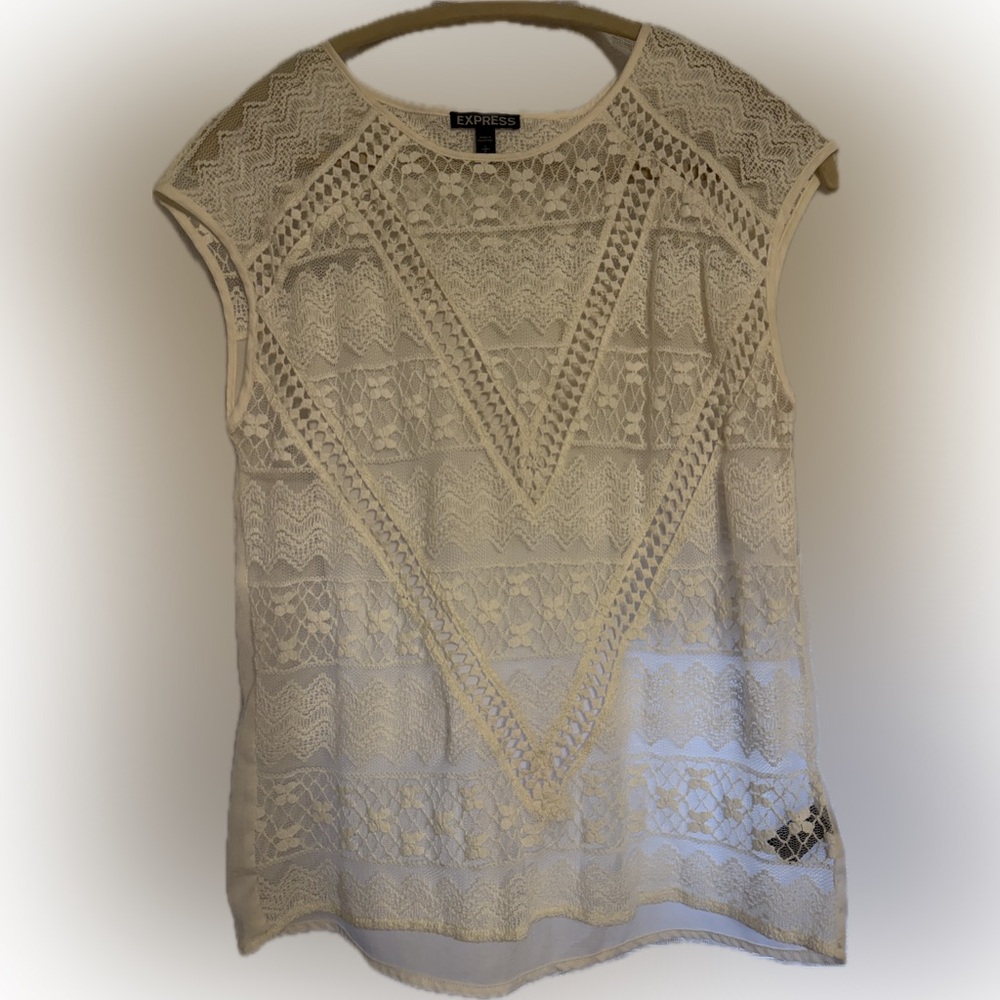 Express boho light Cream white Lace Sleeveless Top small